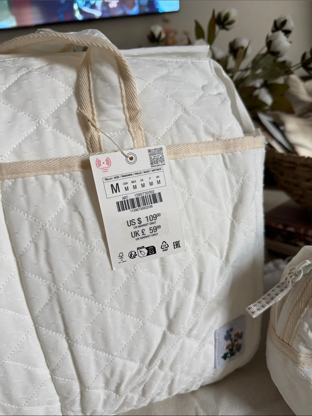 Zara Quilted Cream Diaper Tote with Pouch & Changing Pad